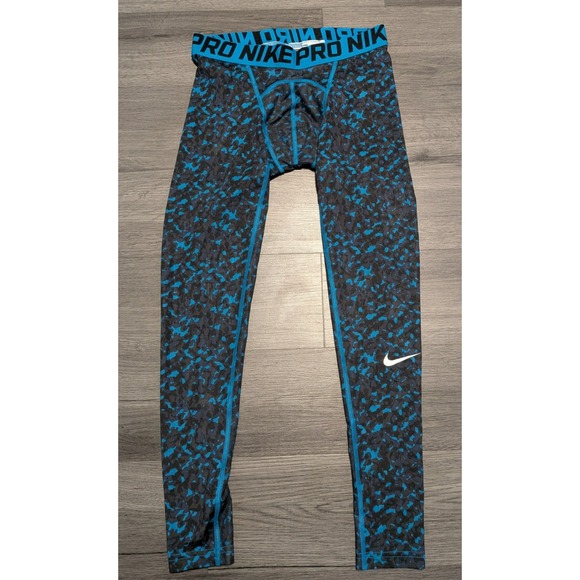 Nike Other - Nike Pro Men's Blue Black Camouflage Elastic‎ Waist Pant Size Small